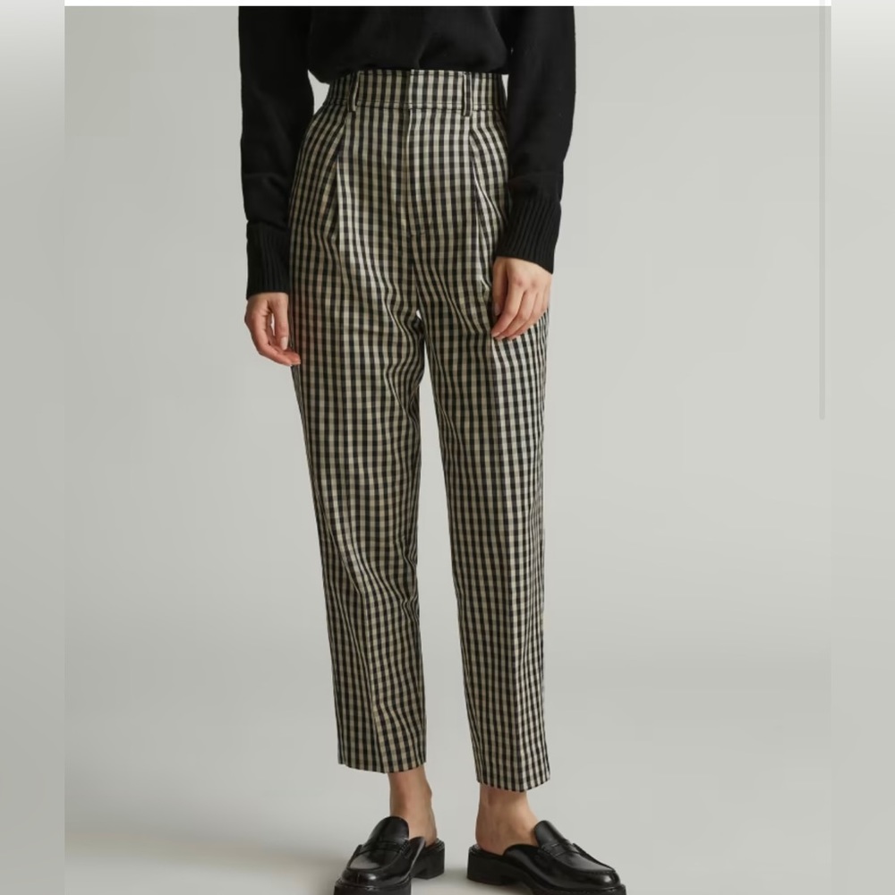 Everlane Black and Tan Gingham High-Rise Trousers